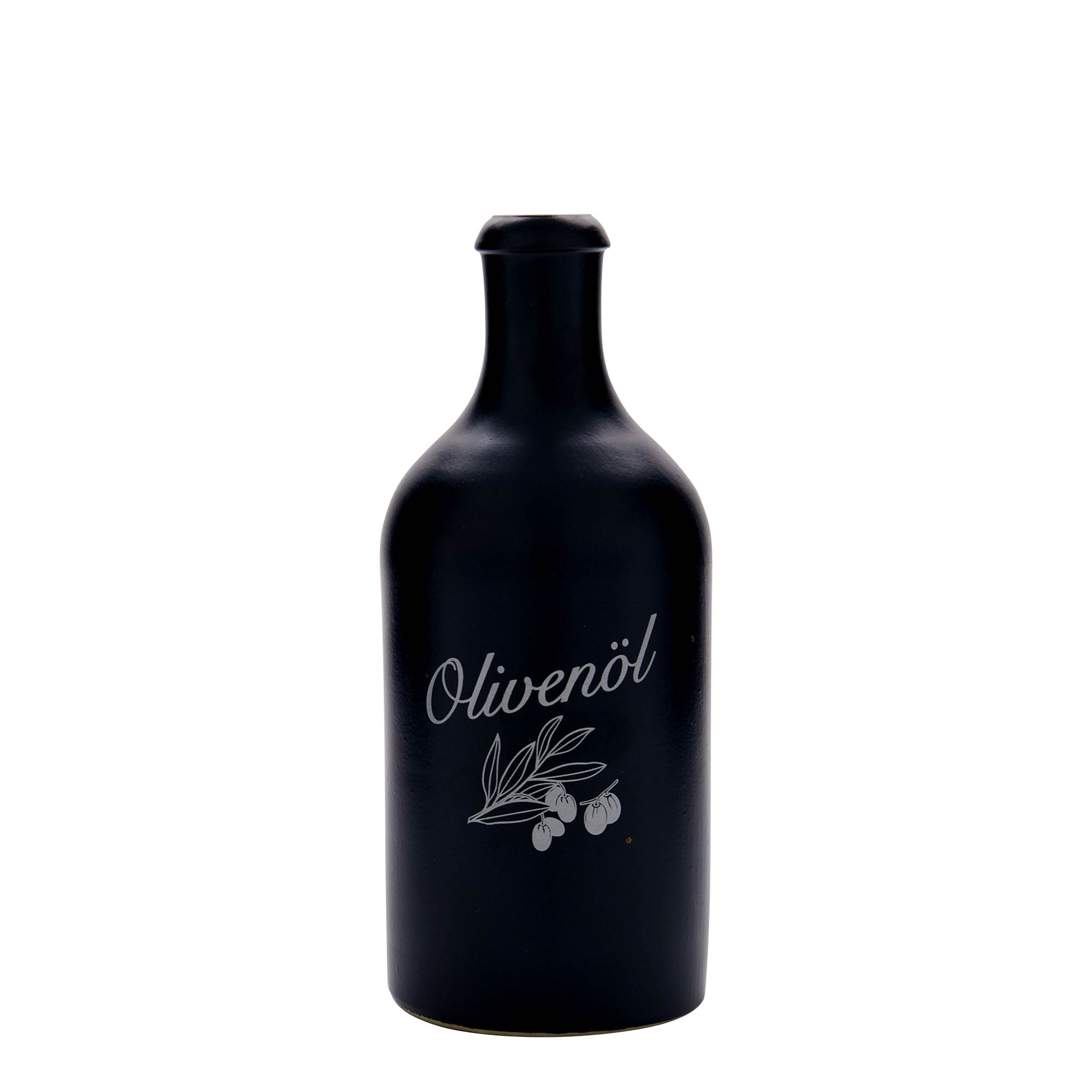 Κεραμικό μπουκάλι 500 ml, σχέδιο: ελαιόλαδο, κεραμικό, μαύρο, στόμιο: φελλός Κεραμικό μπουκάλι 500 ml, σχέδιο: ελαιόλαδο, κεραμικό, μαύρο, στόμιο: φελλός