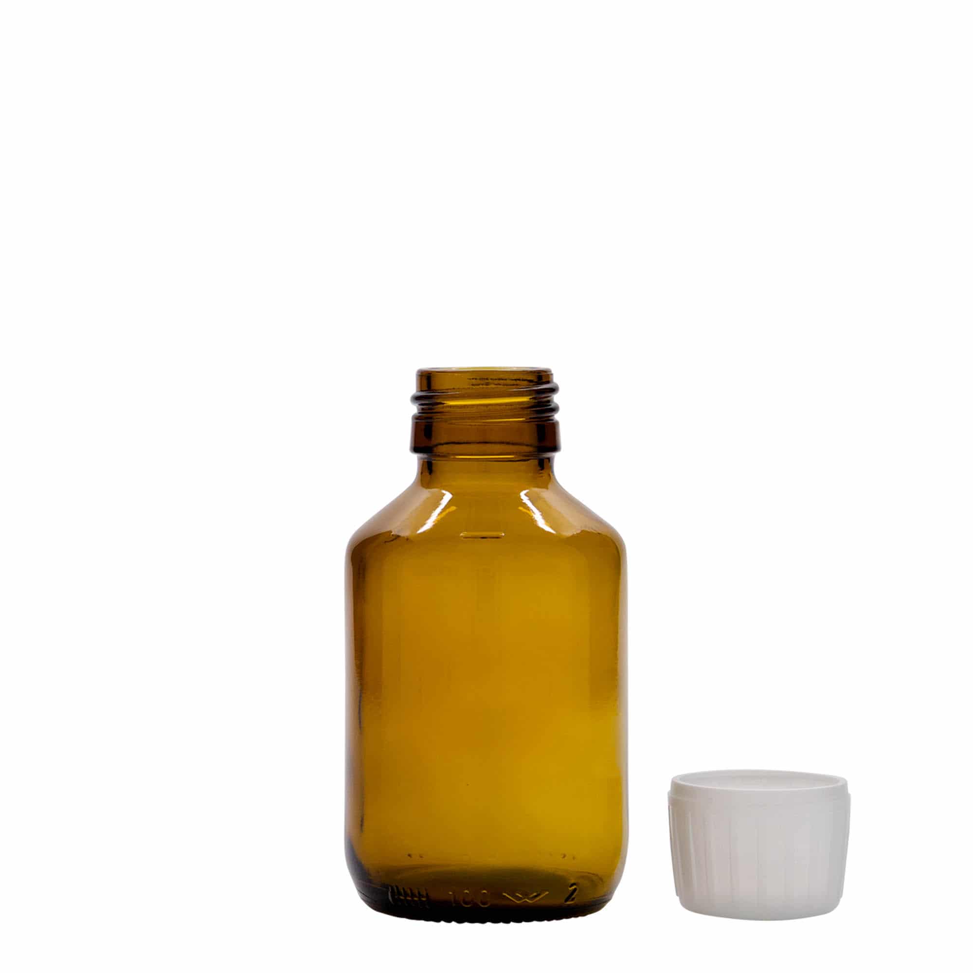 Μπουκάλι φαρμάκου 100 ml, καφέ, γυάλινο, στόμιο: PP 28
