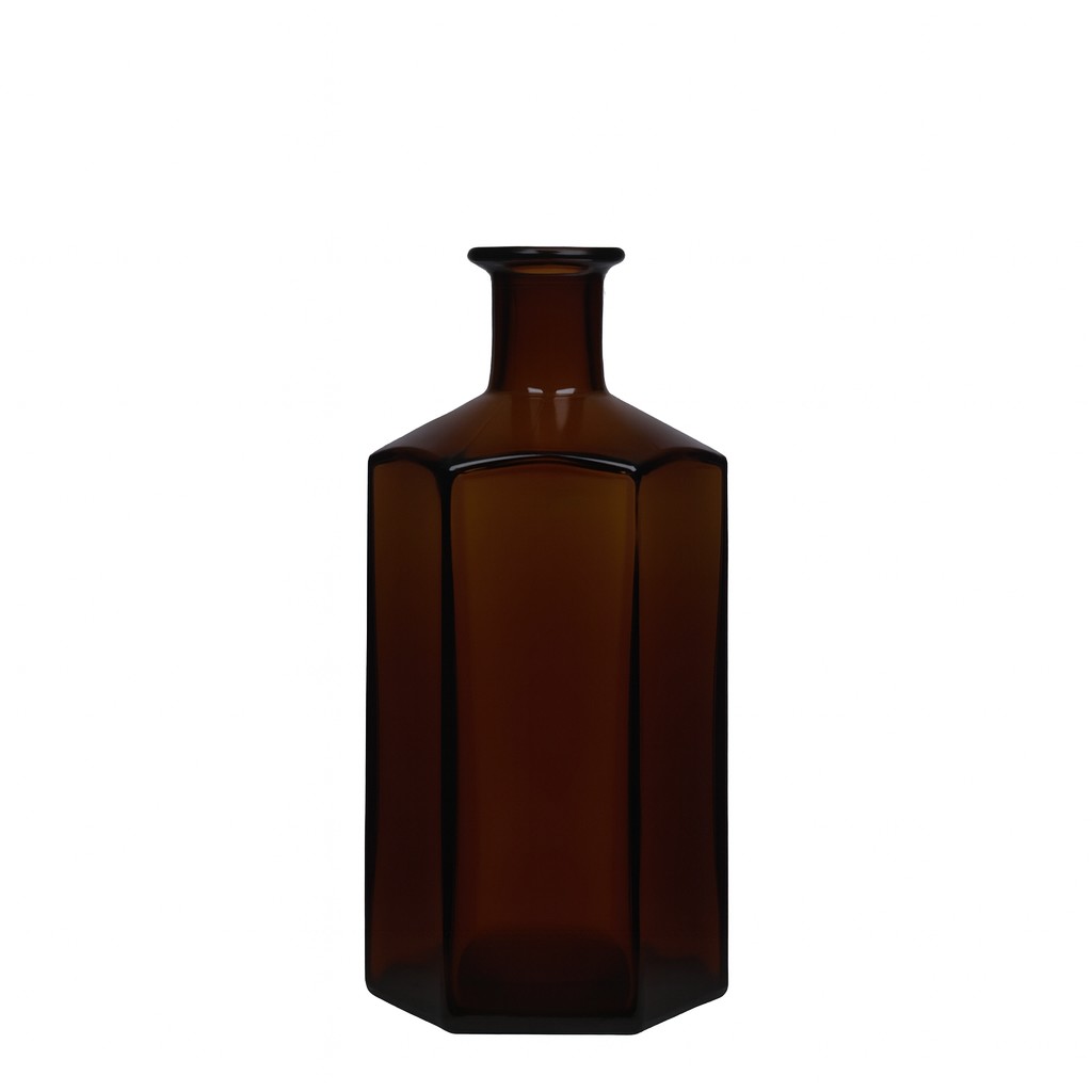 500 ml γυάλινο μπουκάλι φαρμακοποιού 'Jimmy', εξαγωνικό, καφέ, στόμιο: φελλός