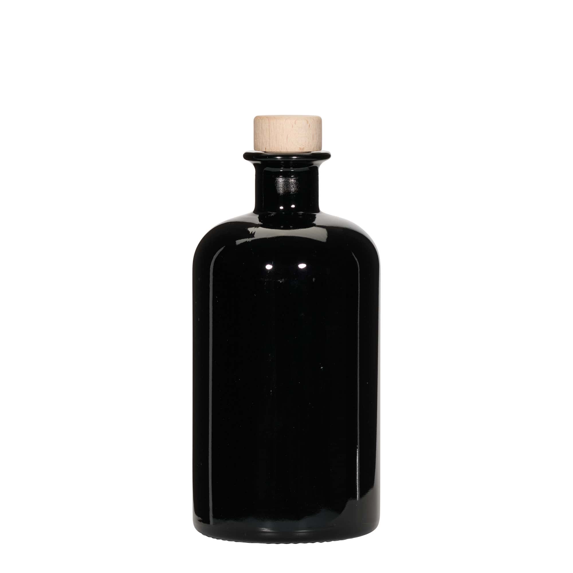 Γυάλινο μπουκάλι φαρμακείου 500 ml, μαύρο, στόμιο: φελλός