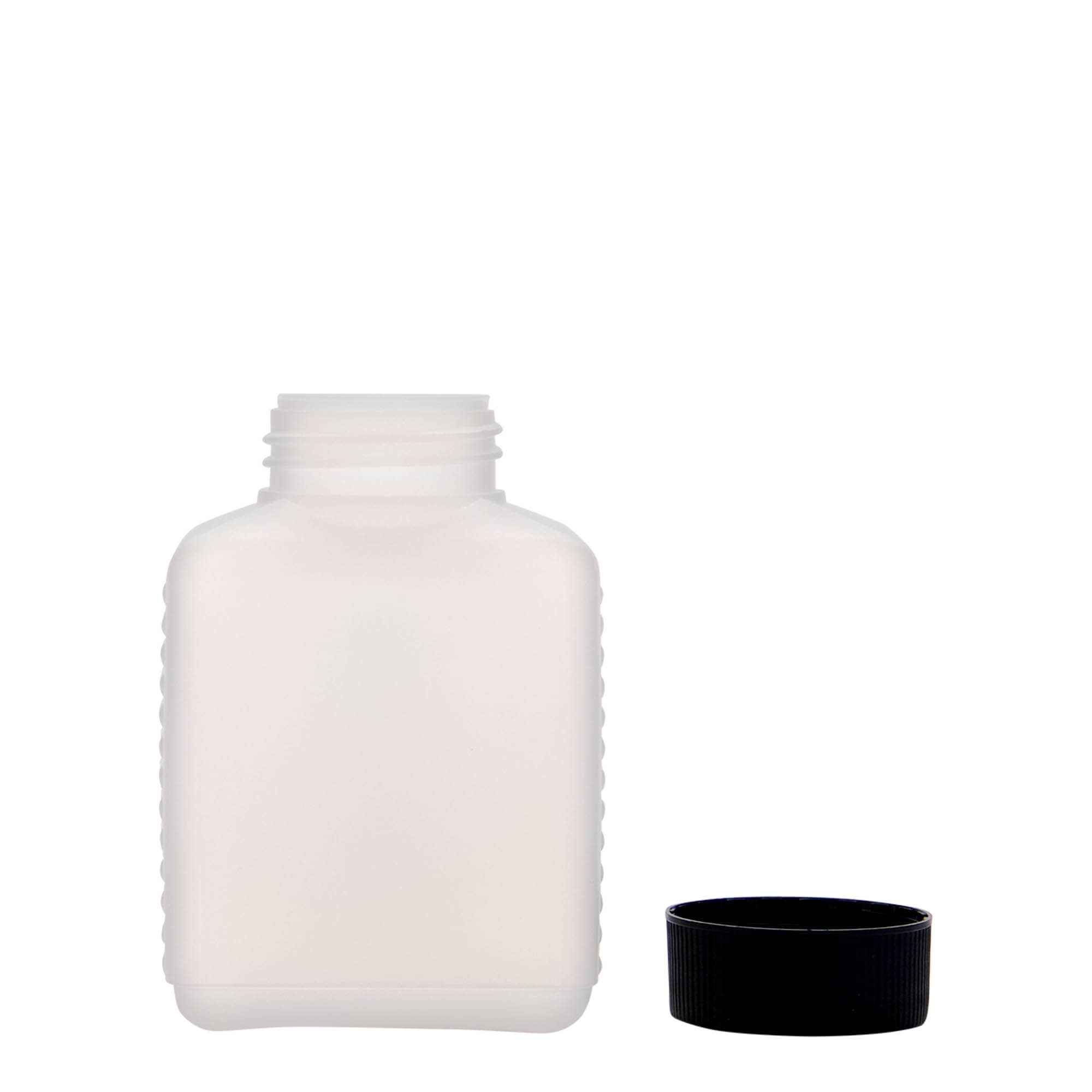 250 ml φιάλη με φαρδύ λαιμό, ορθογώνια, πλαστικό HDPE, φυσικό, στόμιο: DIN 40 EPE