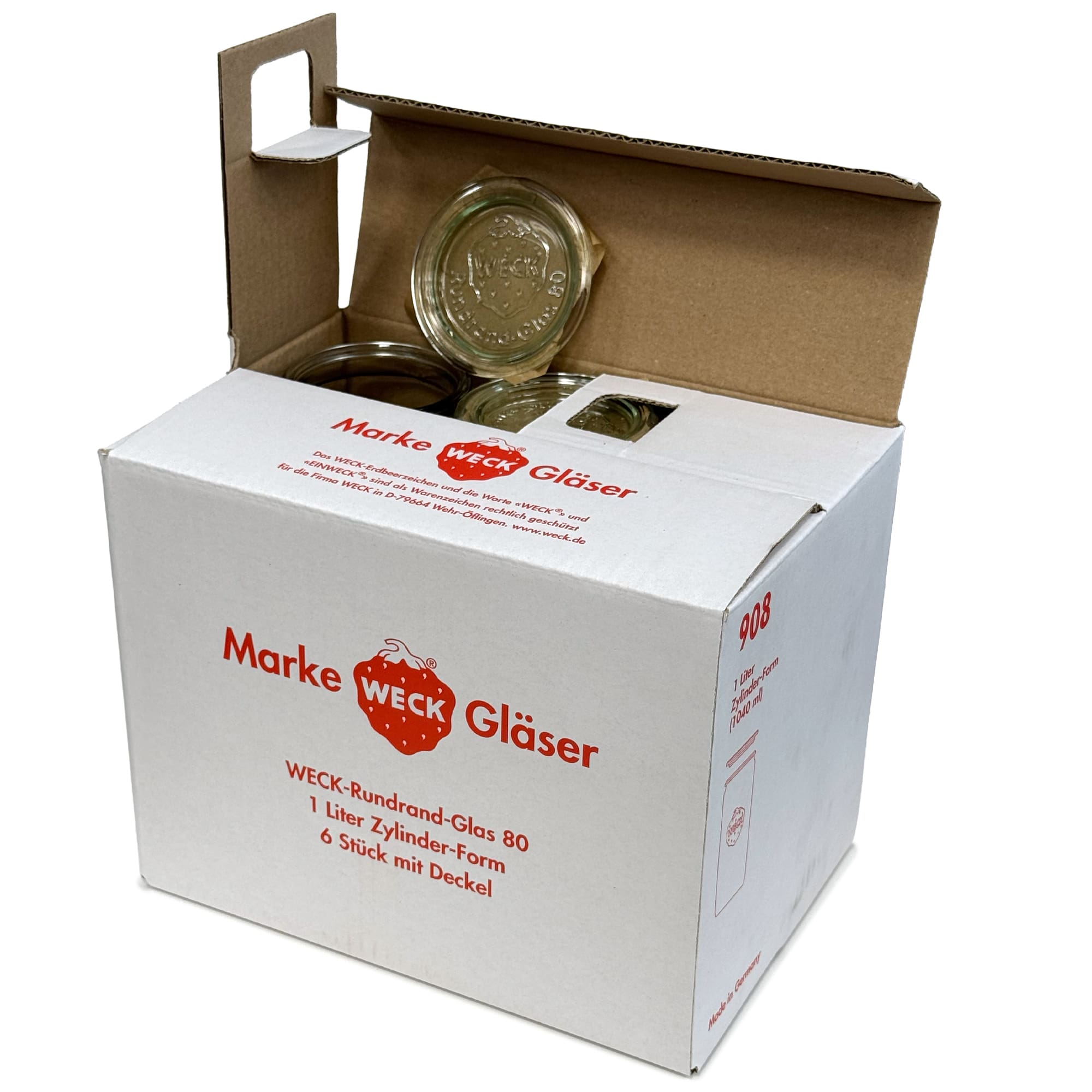 6x Κυλινδρικό βάζο WECK 1040 ml με γυάλινο καπάκι RR 80