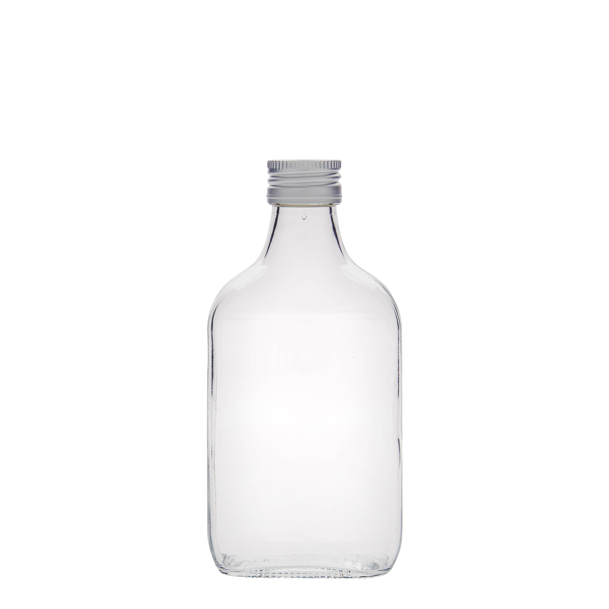 Φλασκί τσέπης 200 ml, ορθογώνιο, γυάλινο, στόμιο: PP 28 Φλασκί τσέπης 200 ml, ορθογώνιο, γυάλινο, στόμιο: PP 28