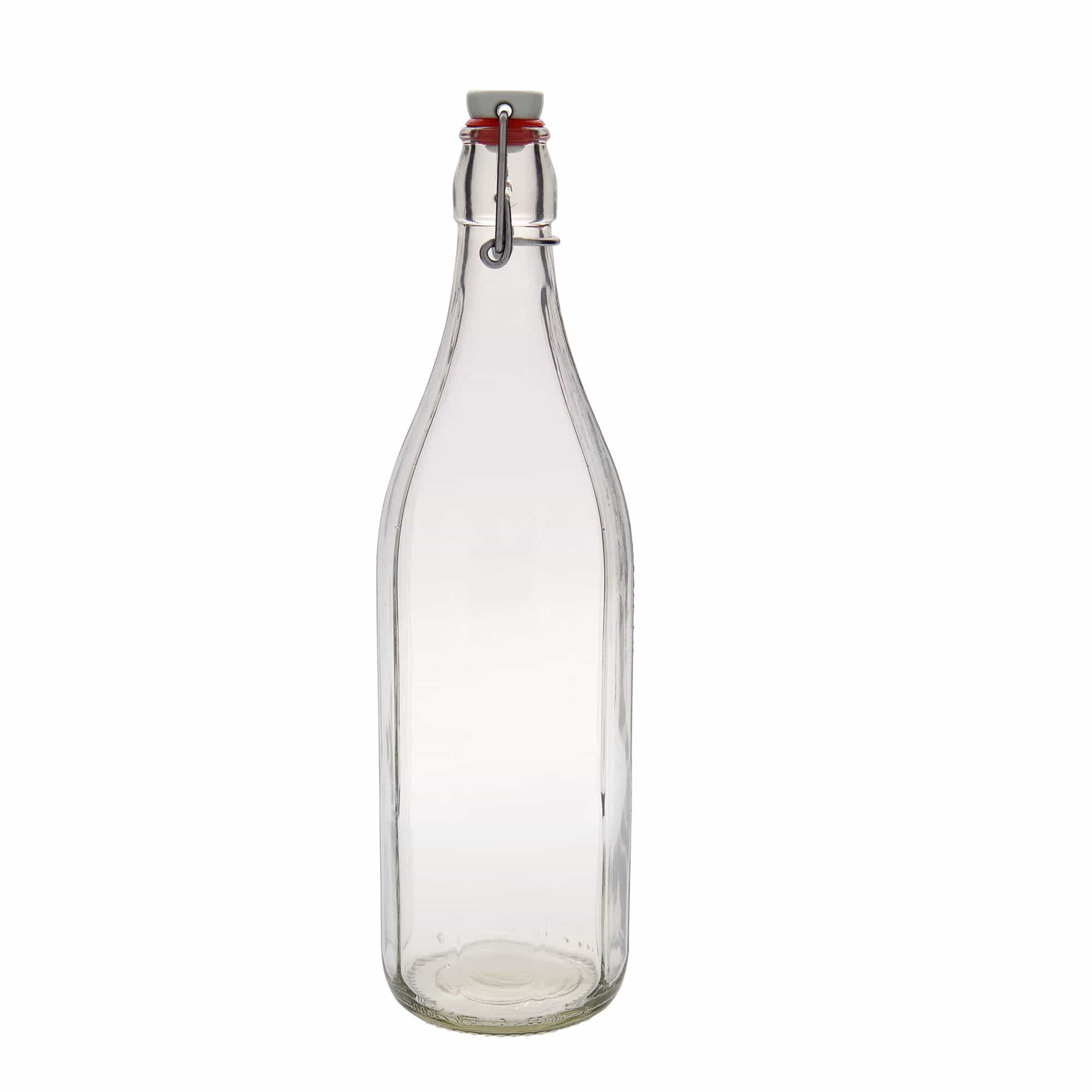 1.000 ml γυάλινο μπουκάλι 'Bravo', δεκαγωνικό, στόμιο: κλείσιμο με μπρούτζινο κλιπ