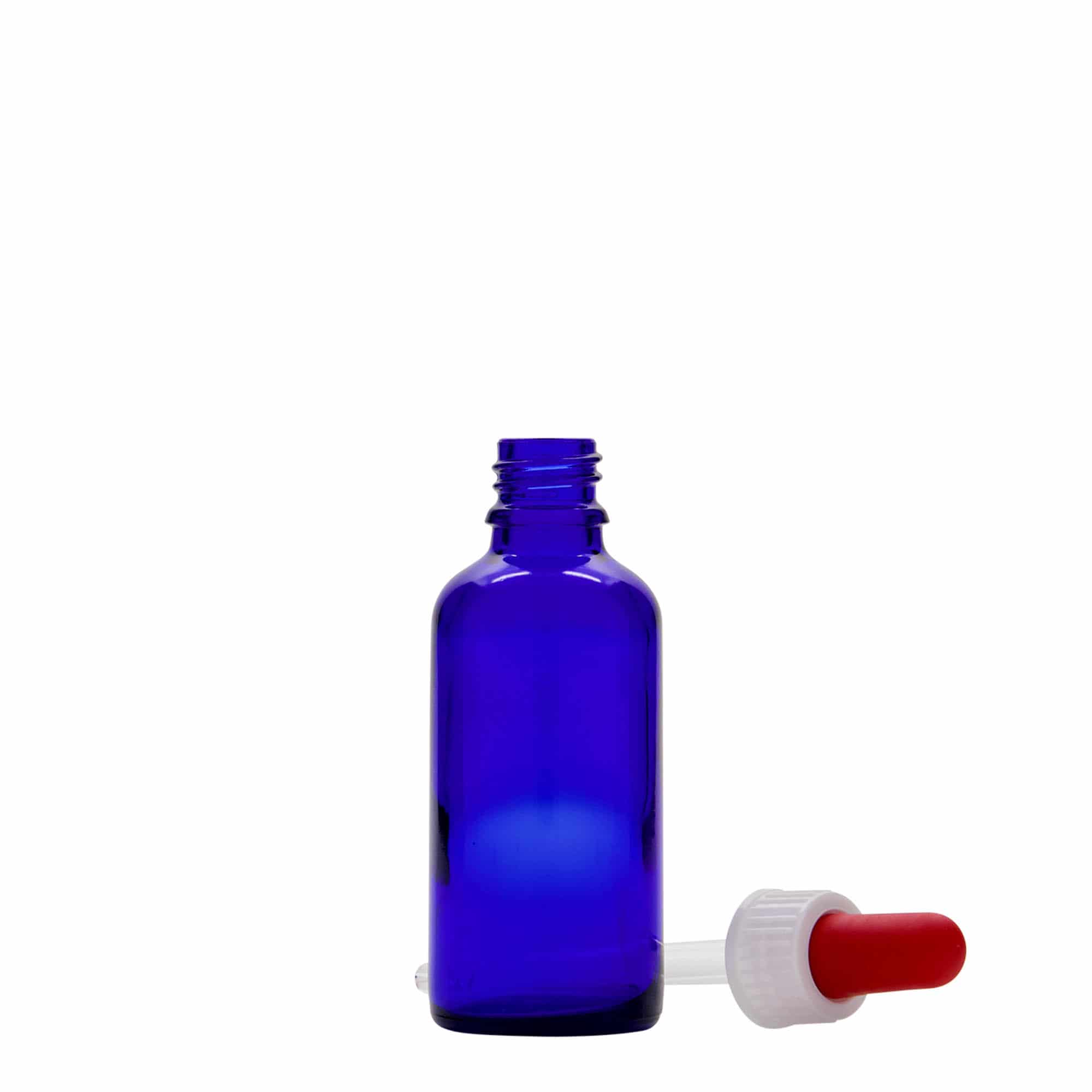 Μπουκάλι φαρμάκου με σταγονόμετρο 50 ml, γυάλινο, μπλε ρουά-κόκκινο, στόμιο: DIN 18