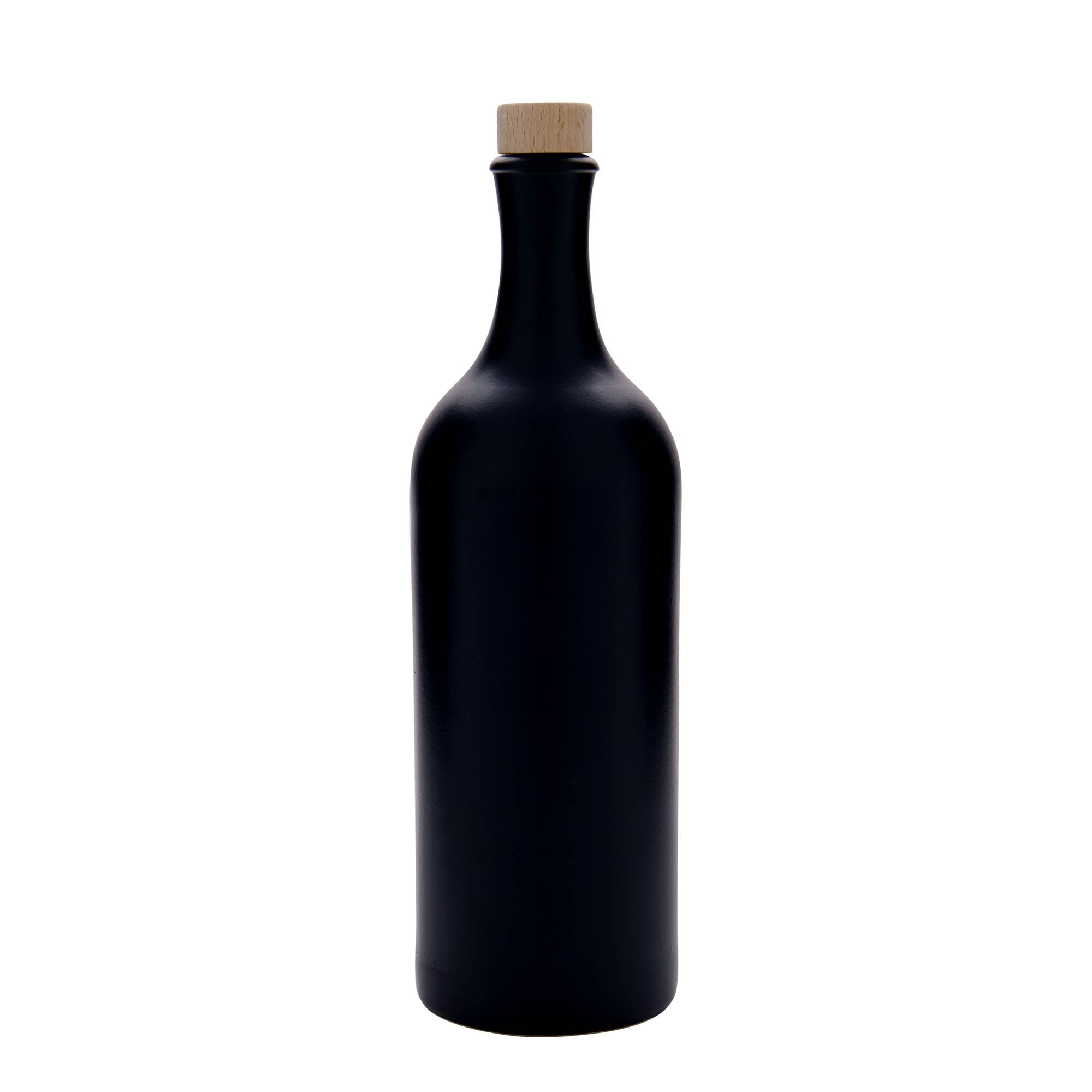Κεραμικό μπουκάλι με μακρύ λαιμό 750 ml, κεραμικό, μαύρο, στόμιο: φελλός