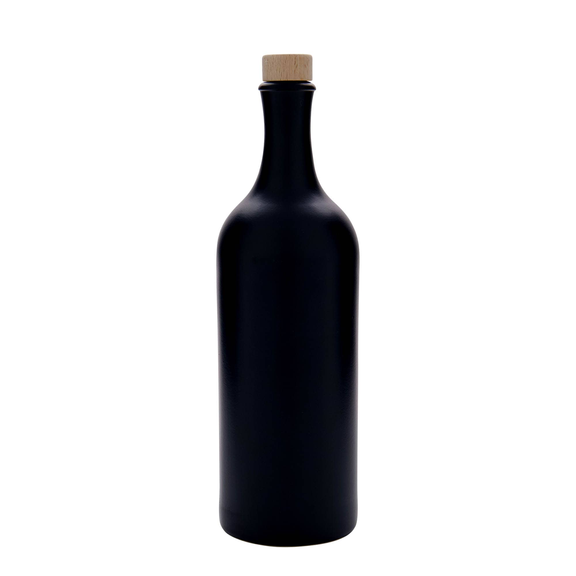 Κεραμικό μπουκάλι με μακρύ λαιμό 750 ml, κεραμικό, μαύρο, στόμιο: φελλός