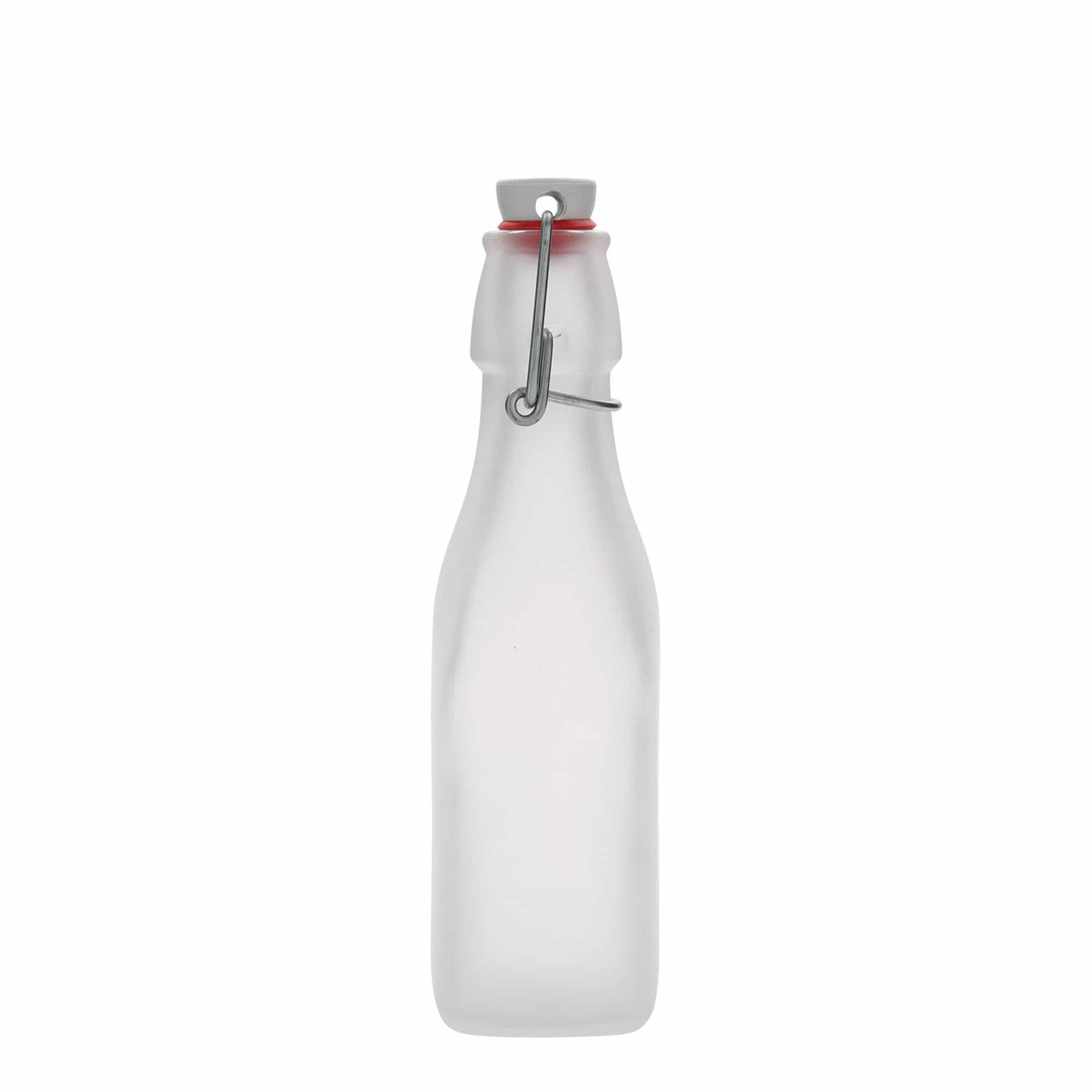 250 ml γυάλινο μπουκάλι 'Swing, τετράγωνο, λευκό, στόμιο: κλείσιμο με μπρούτζινο κλιπ