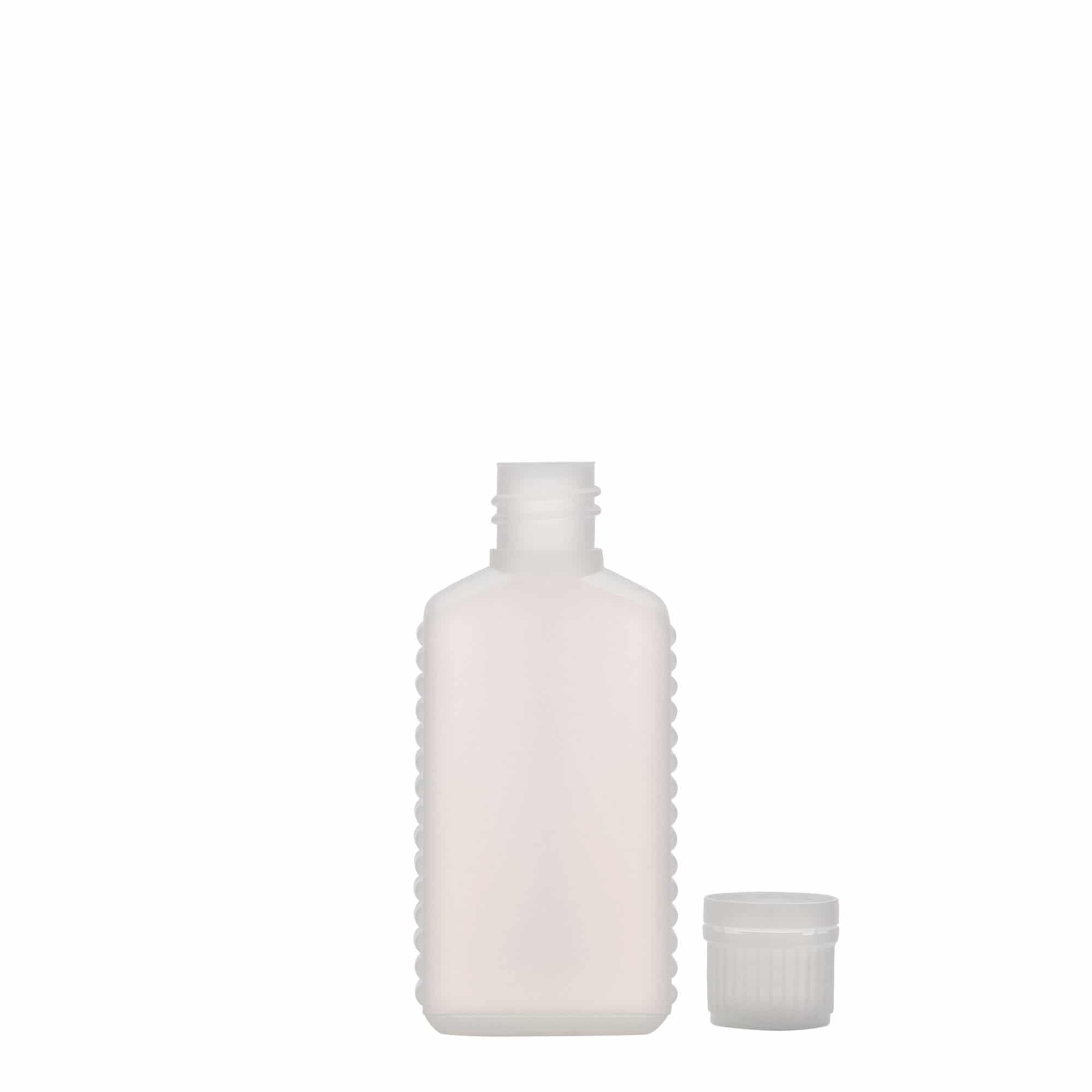 50 ml φιάλη καναister με στενό λαιμό, ορθογώνια, πλαστικό HDPE, φυσικό, στόμιο: DIN 18