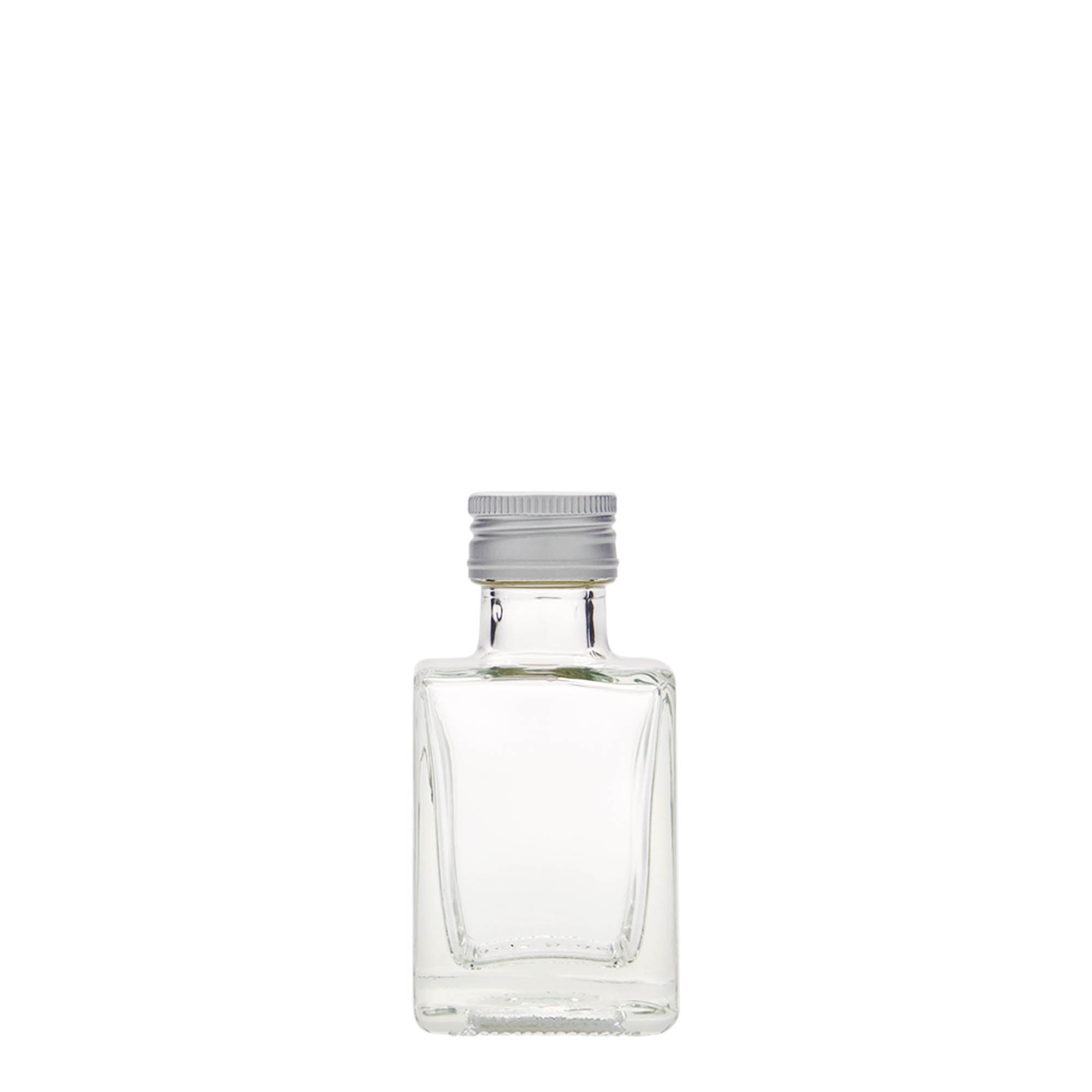 Γυάλινο μπουκάλι 'Cube' 50 ml, τετράγωνο, στόμιο: PP 24 Γυάλινο μπουκάλι 'Cube' 50 ml, τετράγωνο, στόμιο: PP 24