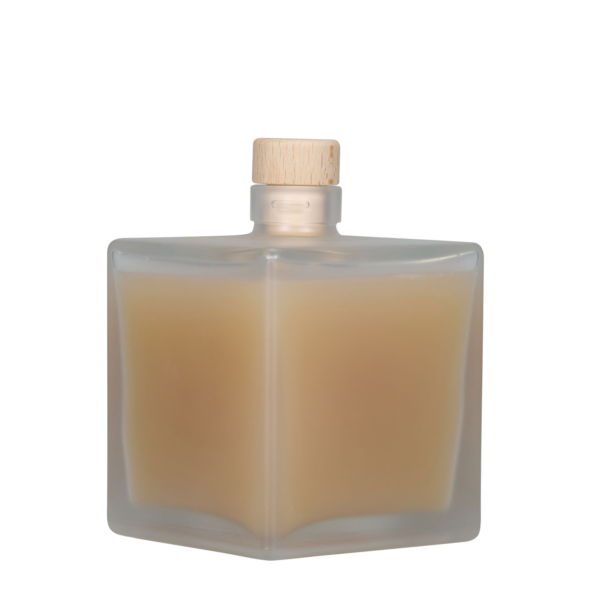 500 ml Glasflasche 'Cube', quadratisch, geeist, Mündung: Kork