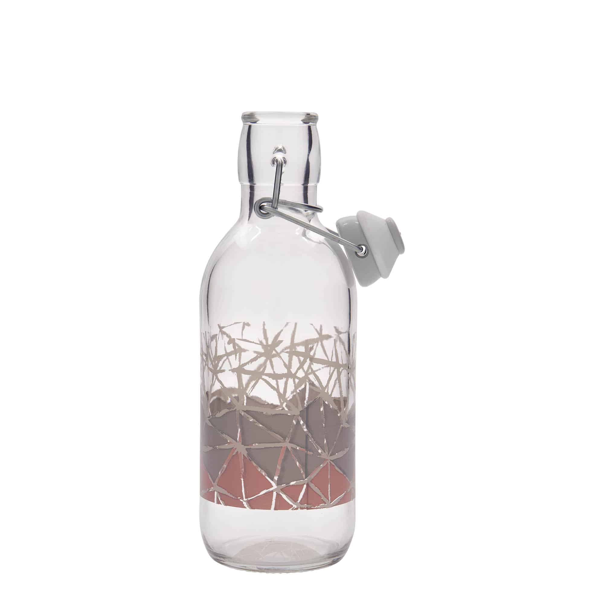 Γυάλινο μπουκάλι 'Emilia' 500 ml, σχέδιο: Manolibera rosa, στόμιο: μηχανικό πώμα